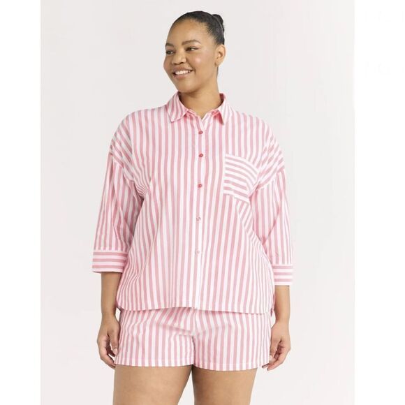 Silky Soft Woven ¾ Sleeve Notch Collar Top and Boxer Shorts Pajama Set Size S - Picture 9 of 10